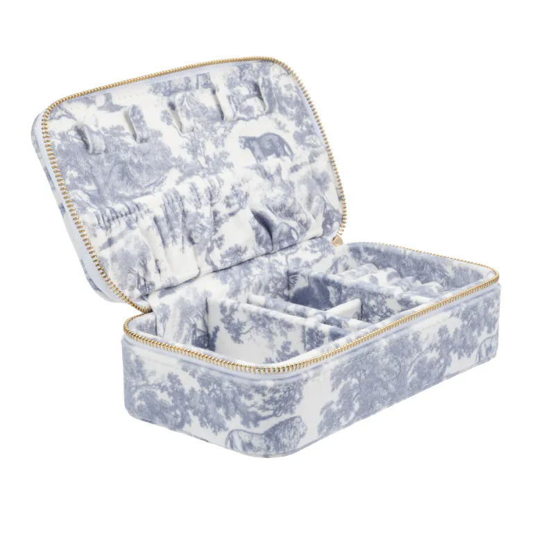 Dark VELVET JEWELLERY BOX COUNTRY BLUE SAVANNAH PATTERN