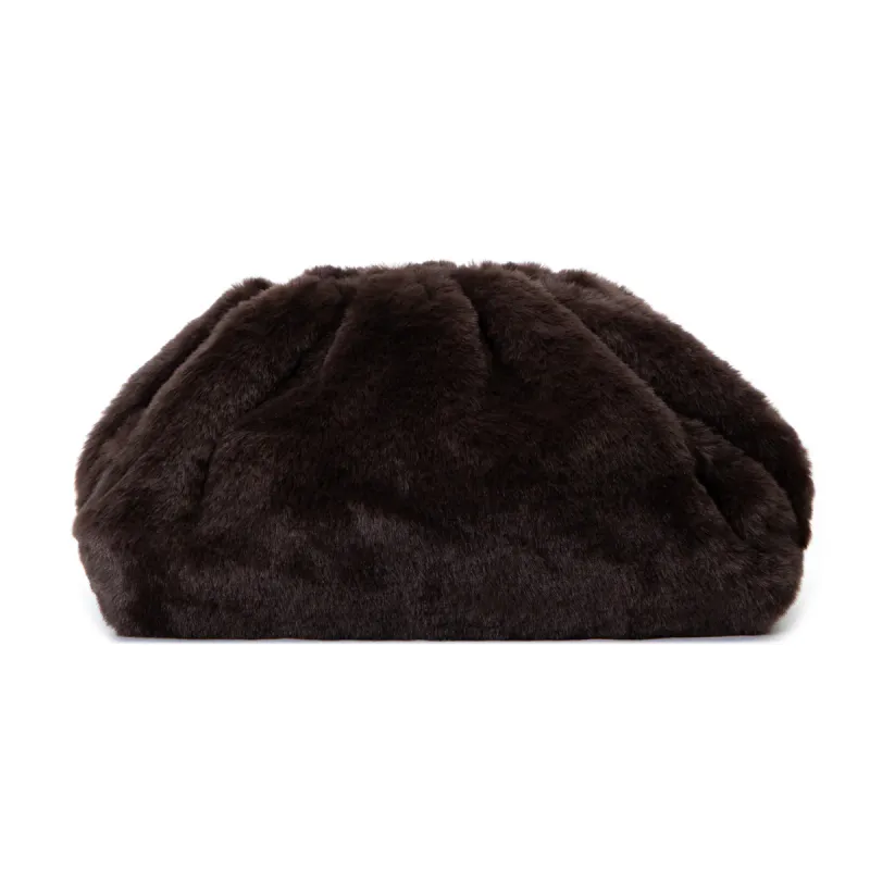 Dark FAUX FUR POUCH BAG CHOCOLATE BROWN