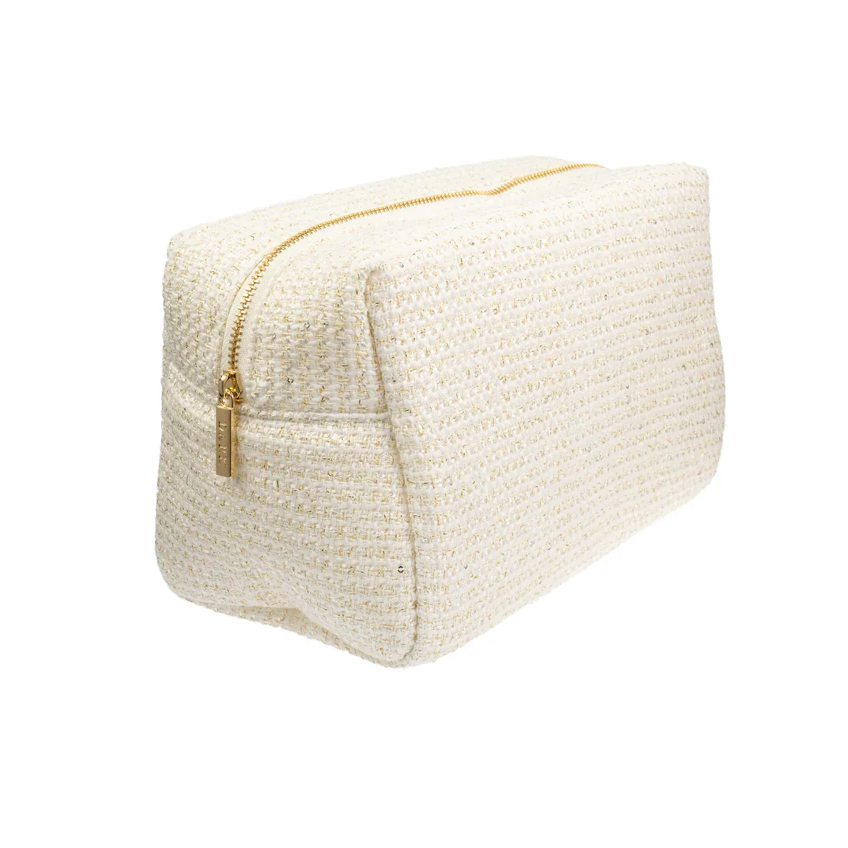 Dark TWEED MAKE-UP POUCH LARGE OFF WHITE W/GOLD
