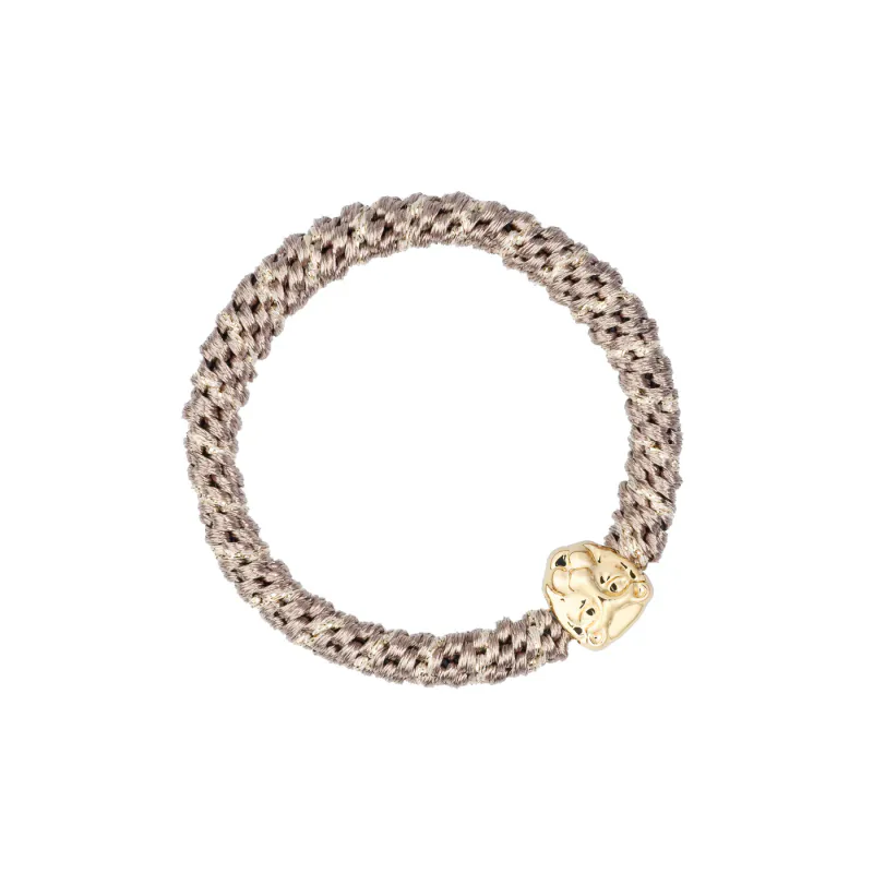 Dark FAT HAIR TIE WARM TAUPE STRIPE W/LION