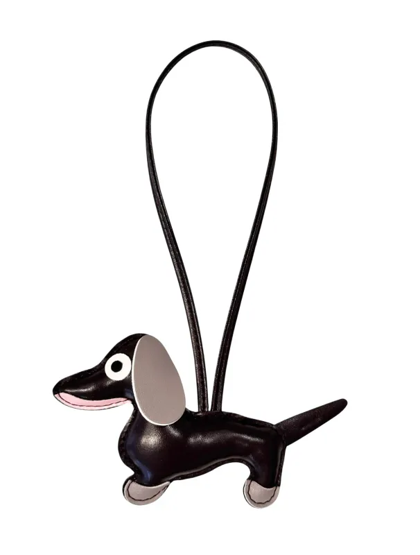 Dark DACHS BAG CHARM CHOCOLATE BROWN W/ WARM TAUPE & PALE ROSE