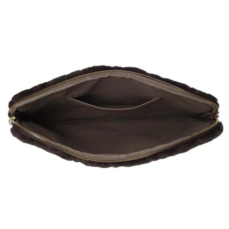 Dark FAUX FUR QUILTED MAC COVER CHOCOLATE BROWN