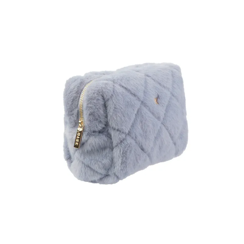 Dark FAUX FUR QUILTED MAKE-UP POUCH SMALL COOL BLUE