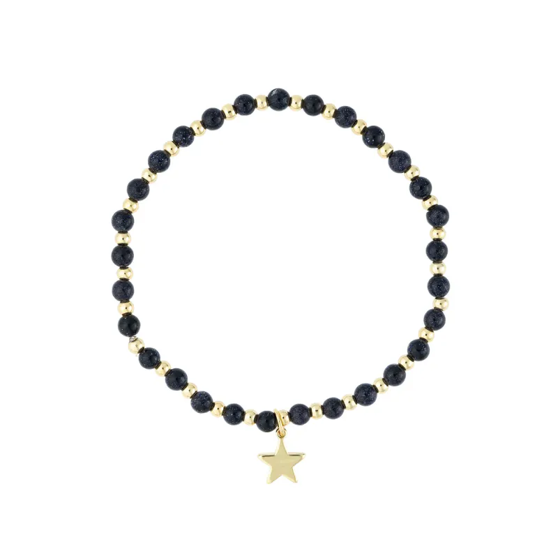 Dark STONE BEAD BRACELET 4 MM W/GOLD BEADS NAVY BLUE